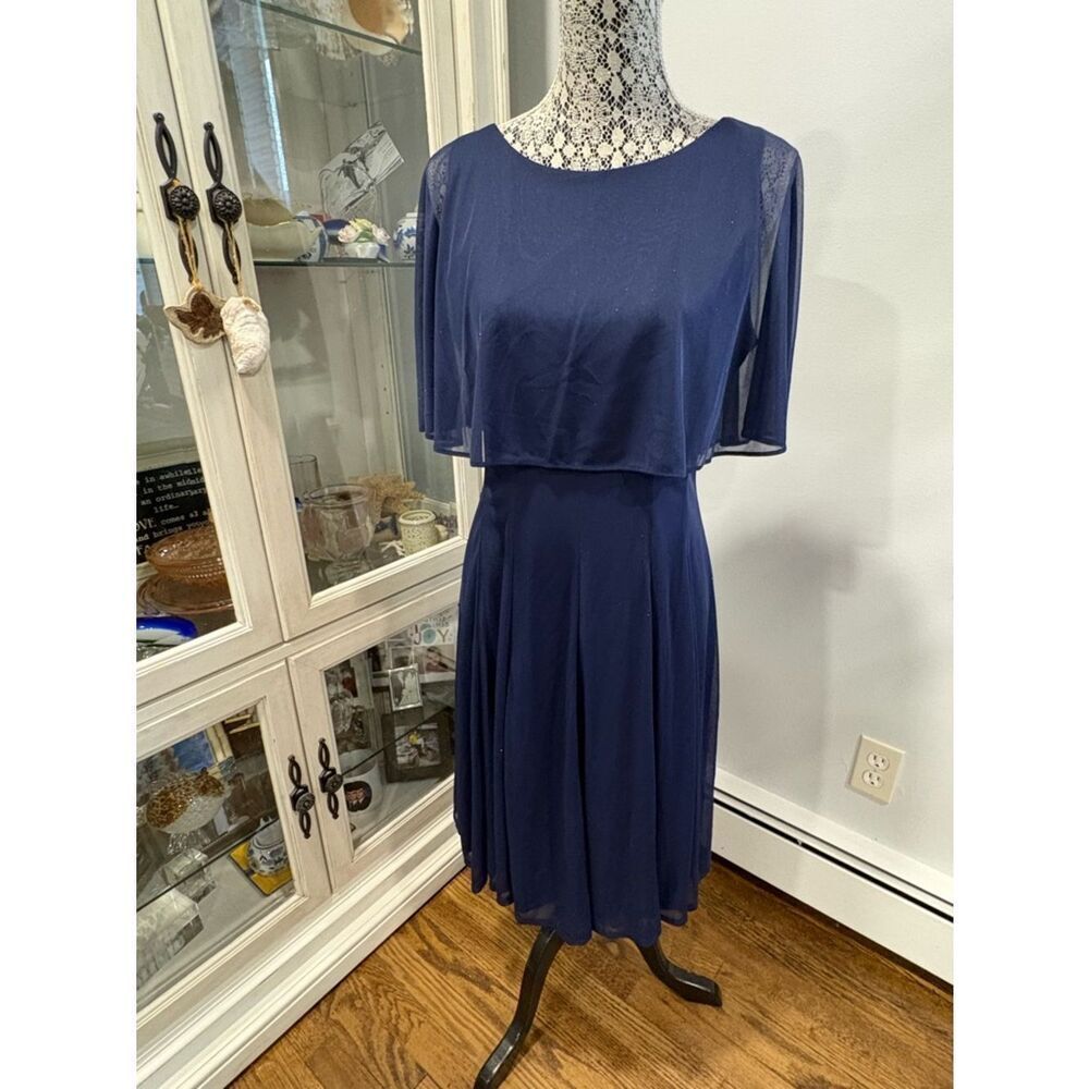Navy Blue Sparkle Overlay Midi Dress - Picture 12 of 12